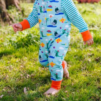 Organic Cotton Sleeveless Romper with Crocodile and Elephant Seaside Print