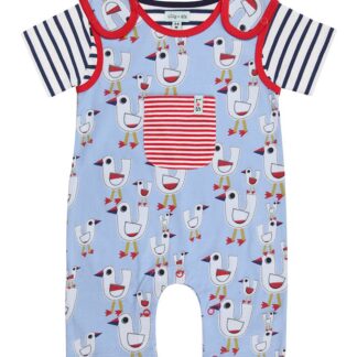 Sandy Seagull Shortie Dungaree Set