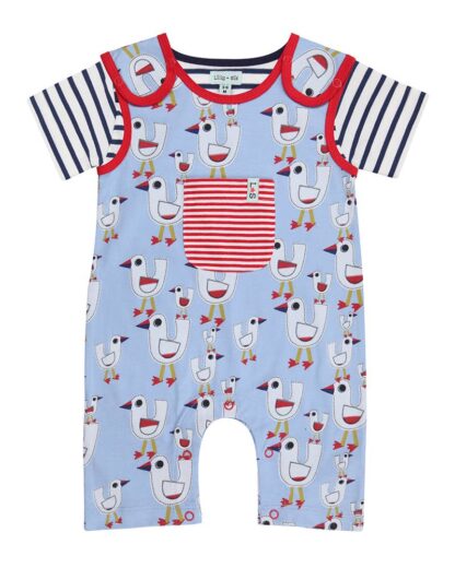 Sandy Seagull Shortie Dungaree Set