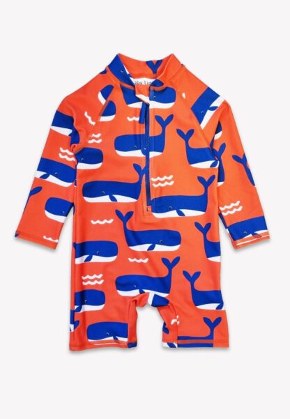 Whale Waves Print Baby Long-Sleeved Swimsuit