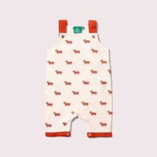 Cream Sausage Dogs Storytime Dungaree Shorts