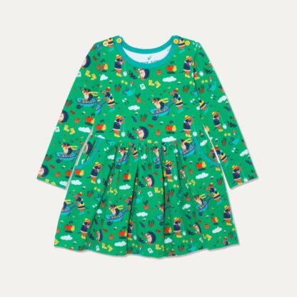 Organic Cotton Skater Dress with Pockets and Gardening Dog and Hedgehog