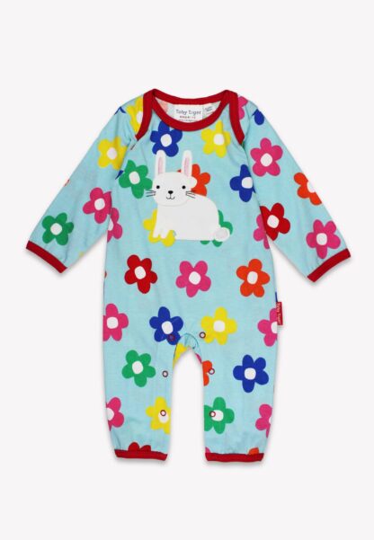 Organic Rainbow Bloom Bunny Applique Babygrow