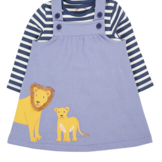 Pippa Pinafore Outfit, Navy Stripe/Grape/Lion